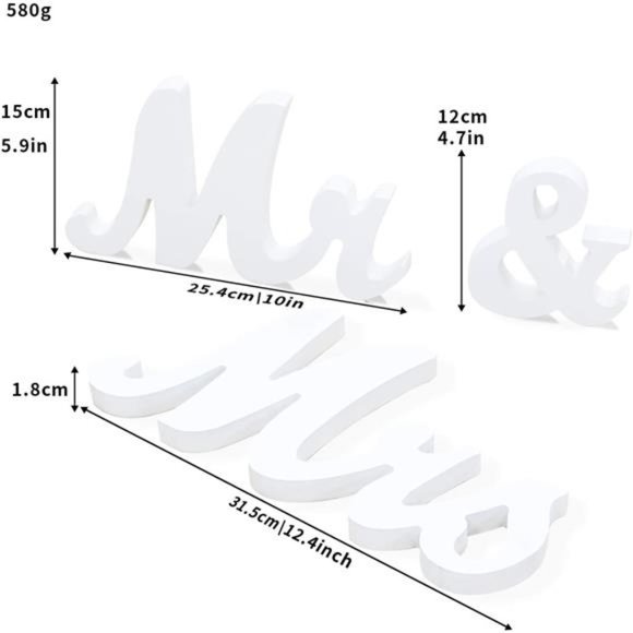 Mr & Mrs Sign for Wedding Table, Large Mr and Miss Wooden Letters, Party Decor - Picture 2 of 6